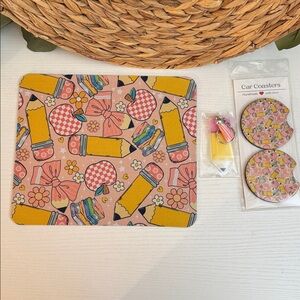 🆕 Teacher Matching Mousepad & Car Coasters + Pencil Keychain